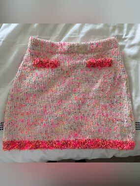 Zara Tweed Mini Skirt w/ Neon Pink and Orange Flecks